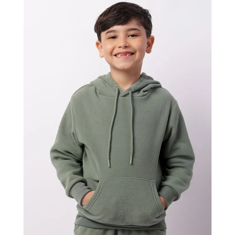 Blusão Infantil Fleece Bolso Canguru Com Capuz Verde 4