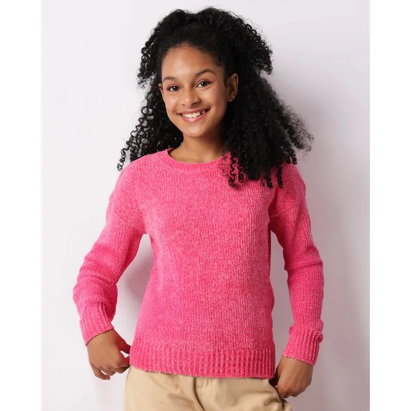 Suéter Juvenil Chenille Manga Longa Rosa 10