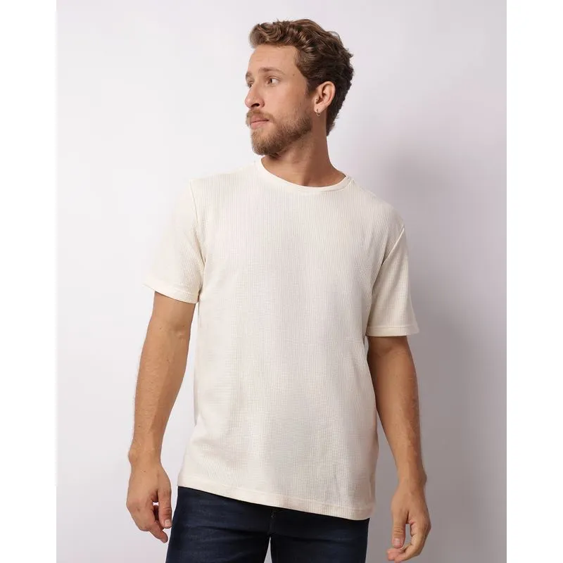 Camiseta Masculina Manga Curta Texturizada Quadrile Bege G