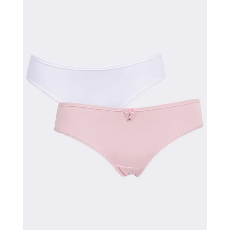 Kit 2 Calcinhas Plus Size Feminina Biquíni Branca E Rosa 50
