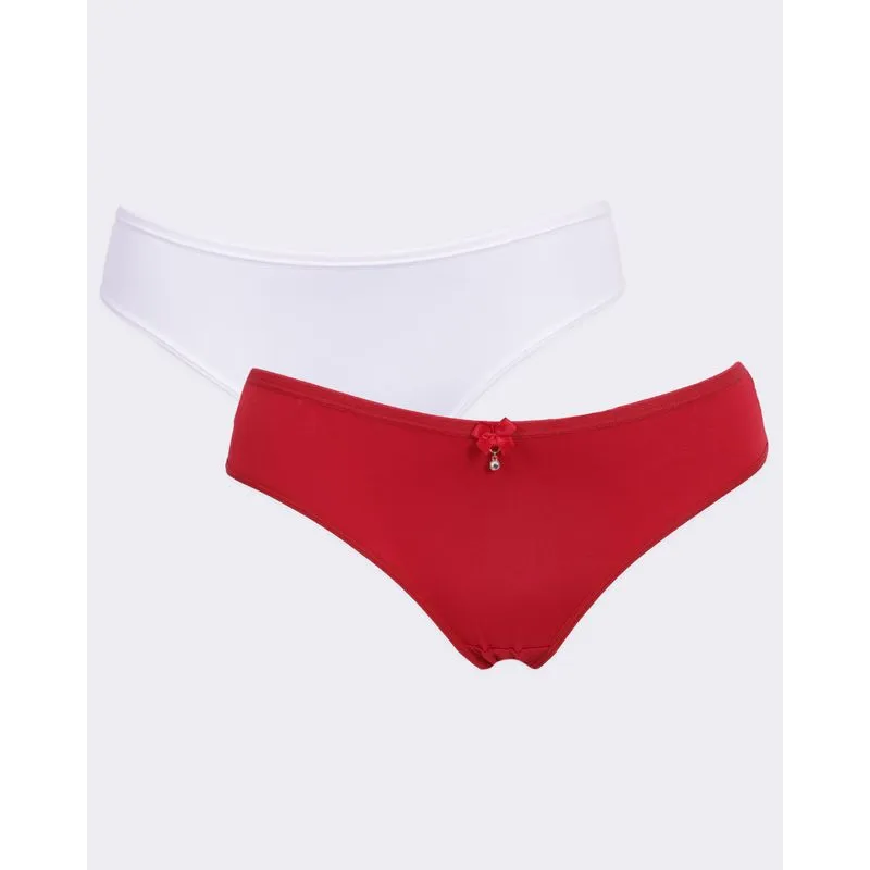 Kit 2 Calcinhas Plus Size Feminina Biquíni Branca E Vermelha 50