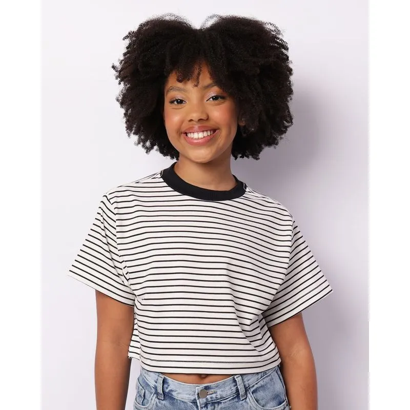 Blusa Juvenil Cropped Manga Curta Listrada Preta 16