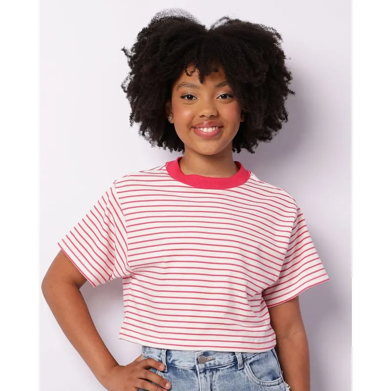 Blusa Juvenil Cropped Manga Curta Listrada Rosa 10