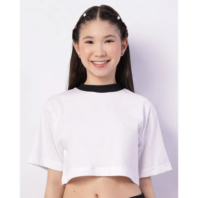 Camiseta Juvenil Cropped Manga Curta Branca 14