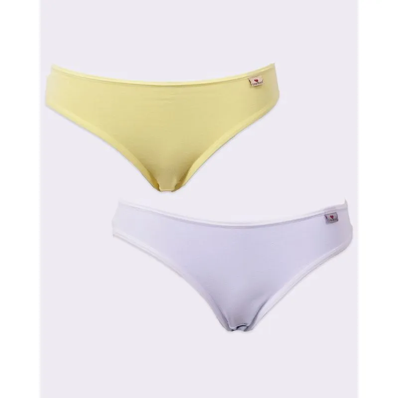 Kit 2 Calcinhas Feminina Biquini Algodão Amarela e Branca M