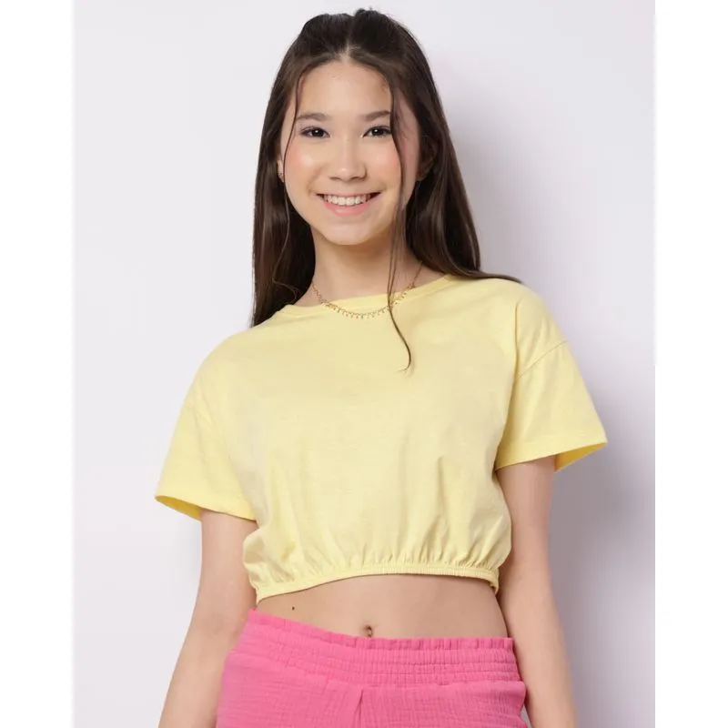 Blusa Juvenil Cropped Elástico Na Barra Amarela 12