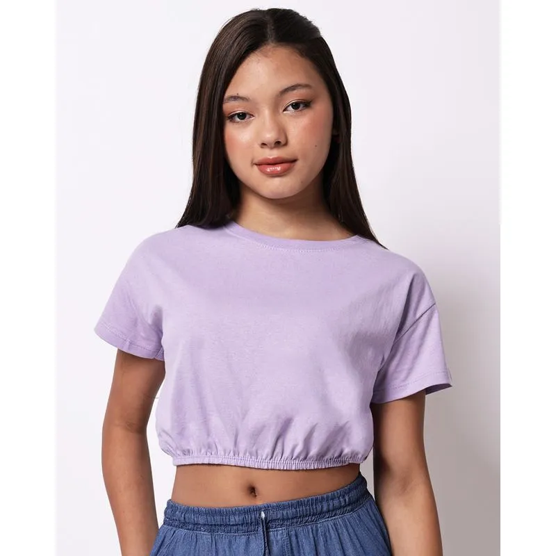 Blusa Juvenil Cropped Algodão Elástico na Barra Lilás 14