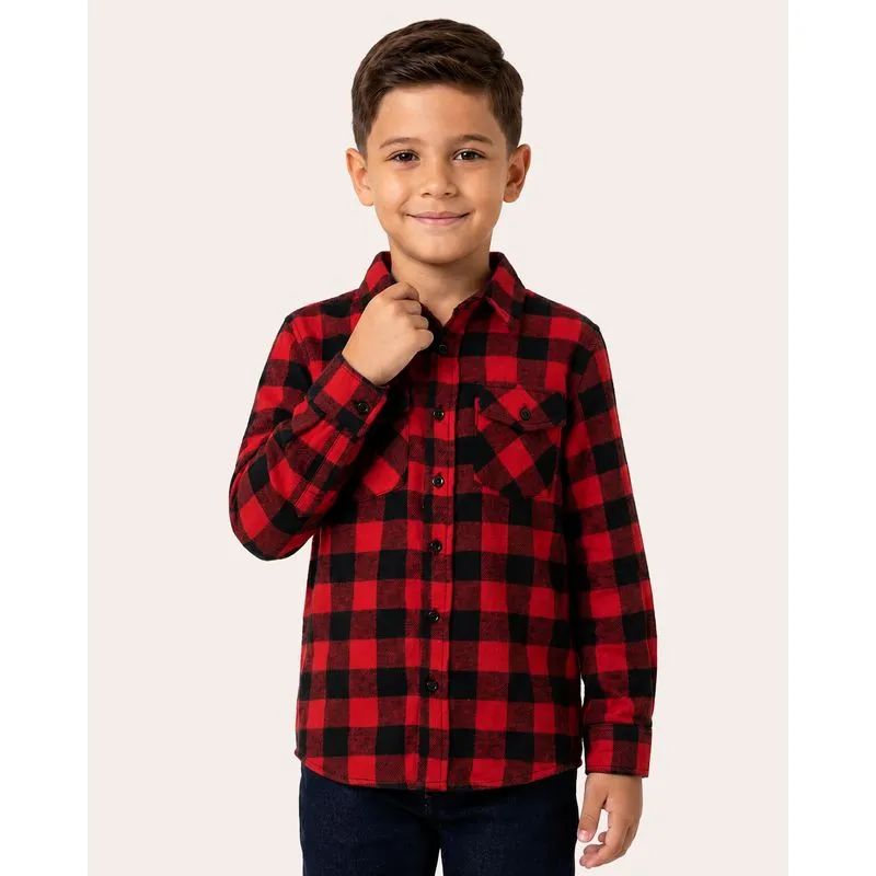 Camisa Infantil Xadrez Flanelada Manga Longa Vermelha 4