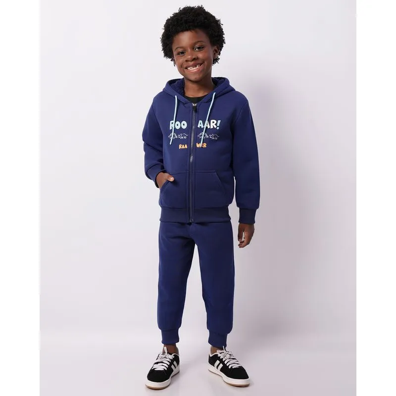 Conjunto Moletom Infantil Com Capuz Estampa Dinossauro Marinho 4