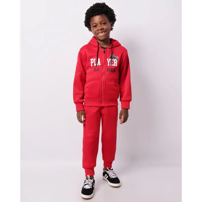 Conjunto Moletom Infantil Peluciado Capuz Estampa Vermelho 4