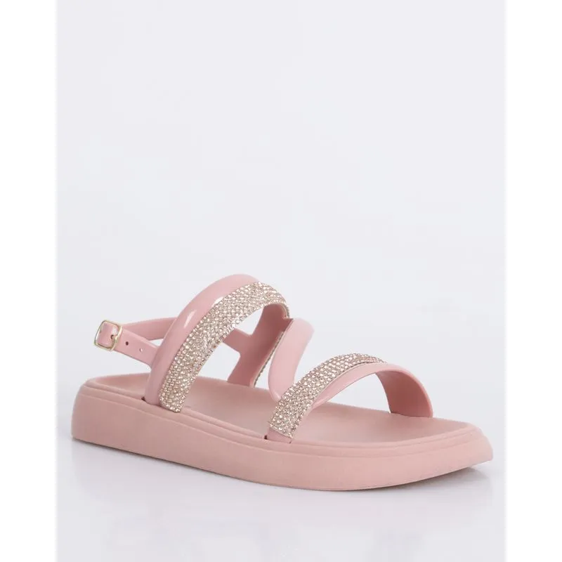 Sandália Rasteira Infantil Tiras Com Strass Rosa 29/30
