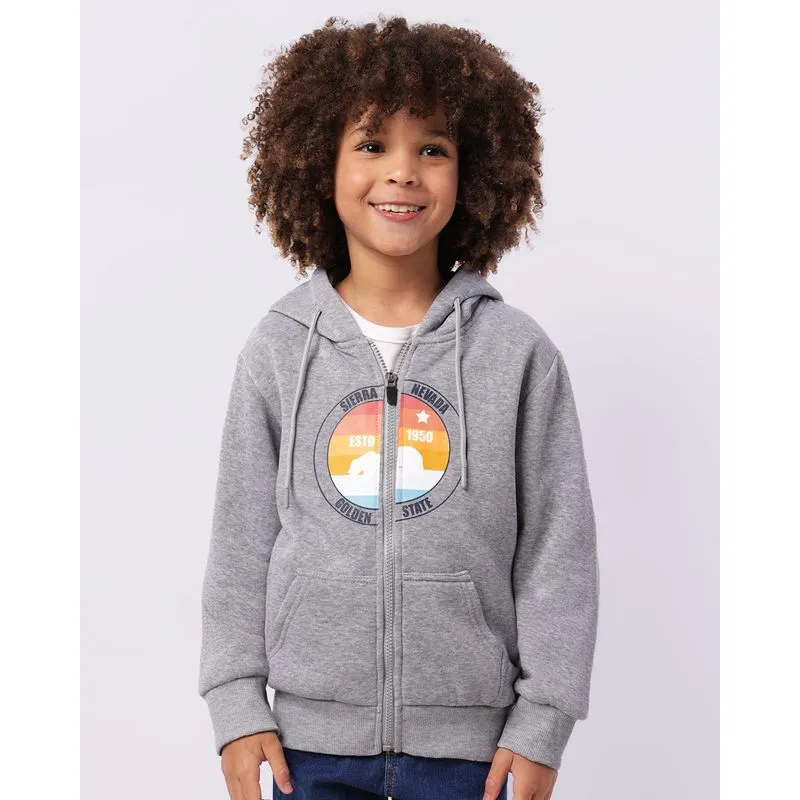 Jaqueta Moletom Infantil com Estampa Capuz Bolsos Cinza 8