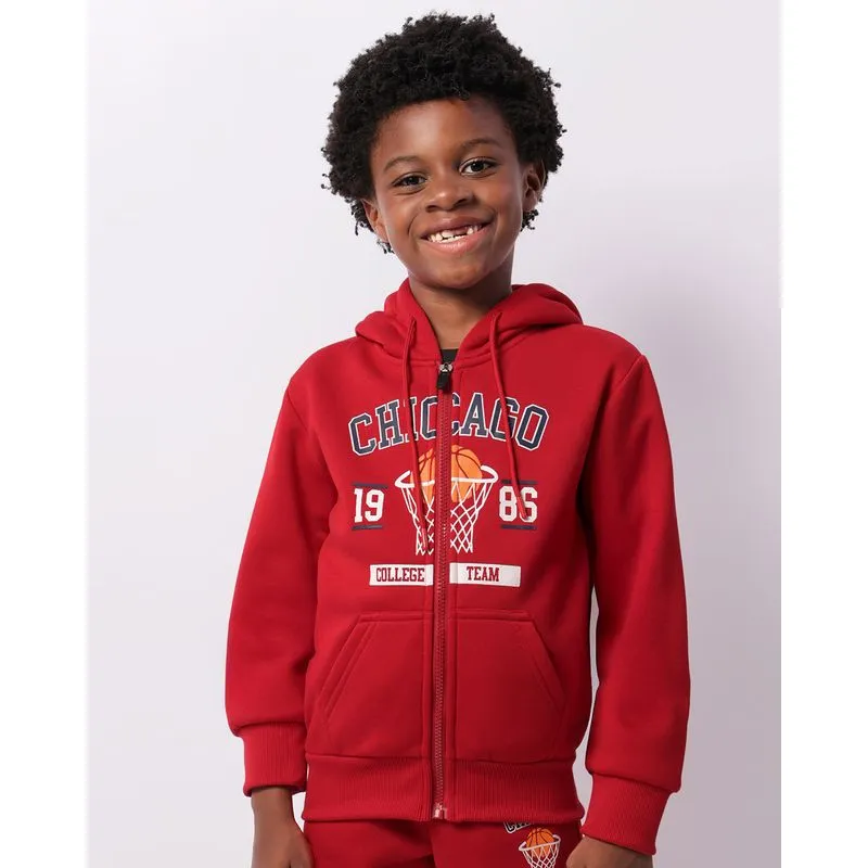 Jaqueta Moletom Infantil Com Capuz Estampa Basquete Vermelha 4