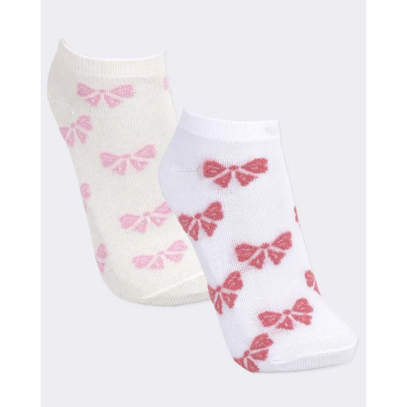 Kit 2 Pares De Meia Infantil Laço Com Lurex Branca E Bege 22 A 25