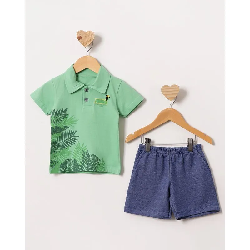 Conjunto Bebê Curto Estampa Folhagem Manga Curta Verde 1