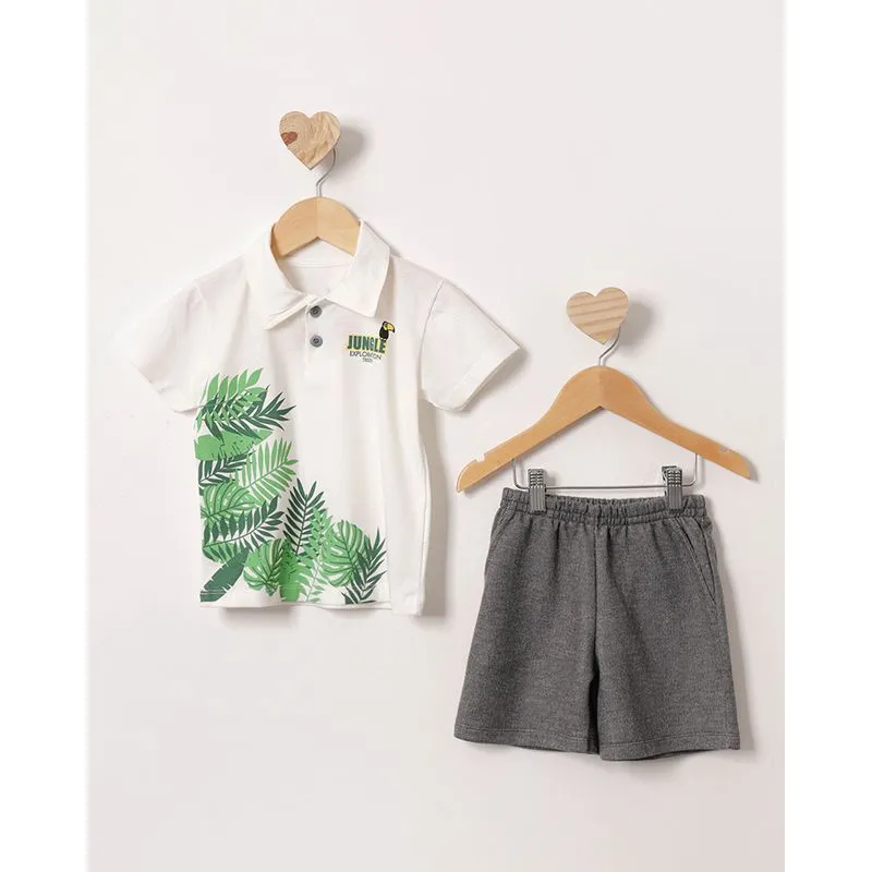 Conjunto Bebê Curto Estampa Folhagem Manga Curta Off White 2