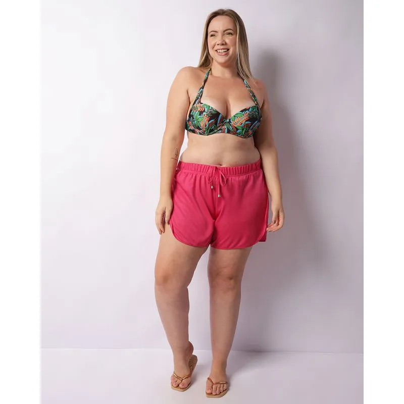 Saída De Praia Short Plus Size Feminino Com Fenda Rosa 48