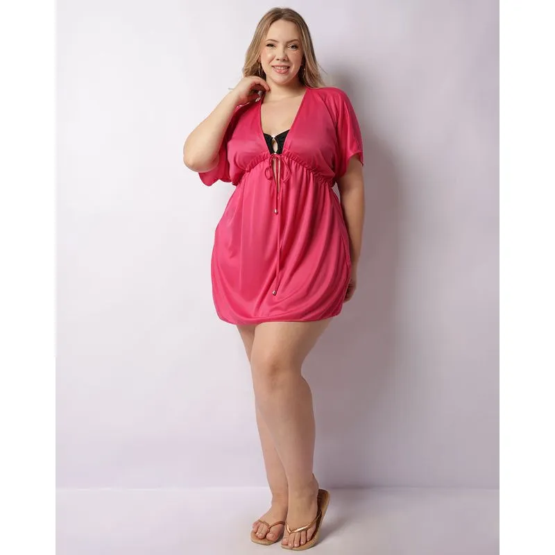Saída De Praia Vestido Plus Size Rosa 48