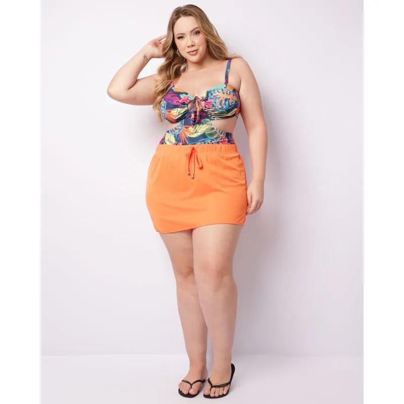 Saída De Praia Saia Plus Size Feminino Curta Laranja 50