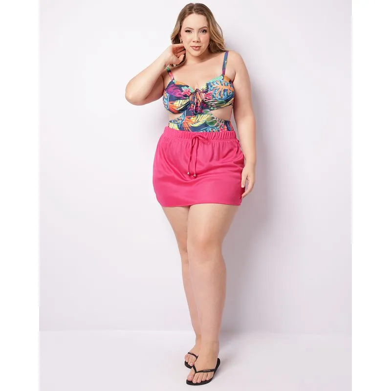 Saída De Praia Saia Plus Size Feminino Curta Rosa 52
