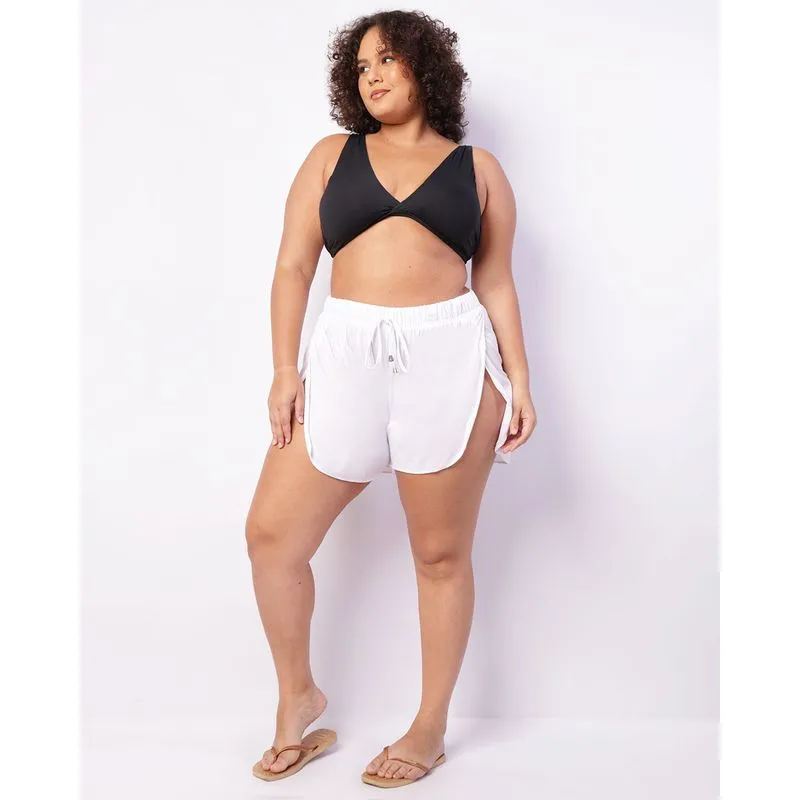 Saída de Praia Short Plus Size Abertura Lateral Branco 50