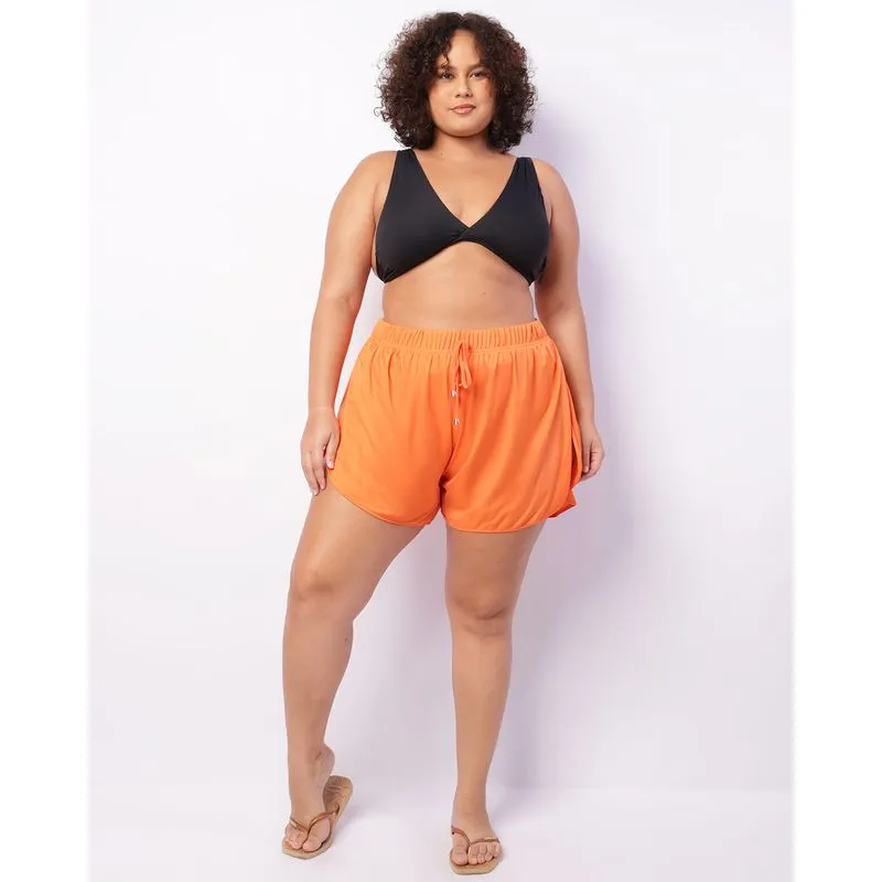 Shorts Feminino Plus Size Praia Abertura Lateral Laranja 50