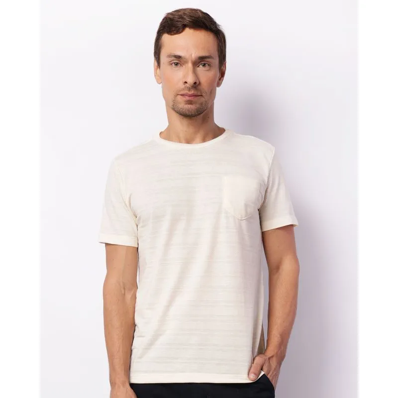 Camiseta Masculina Manga Curta Maquinetada Bolso Bege GG