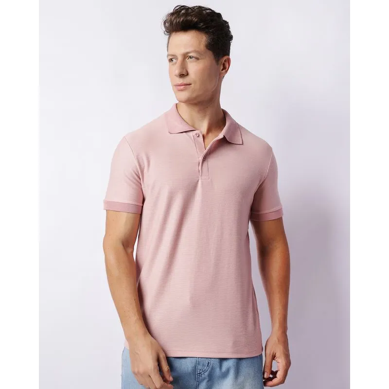 Camisa Polo Masculina Canelada Manga Curta Rosa G