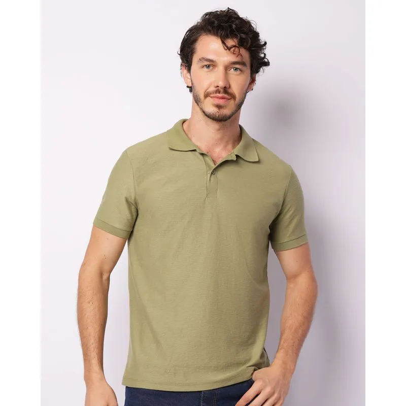 Camisa Polo Masculina Canelada Manga Curta Verde G