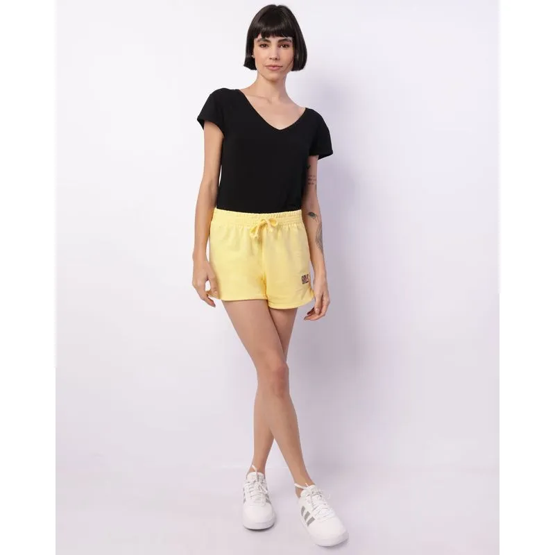 Short Feminino Curto Moletinho Bordado Amarelo P