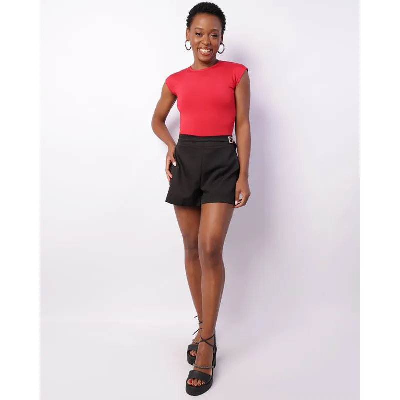 Short Feminino Alfaiataria Com Cinto Preto PP