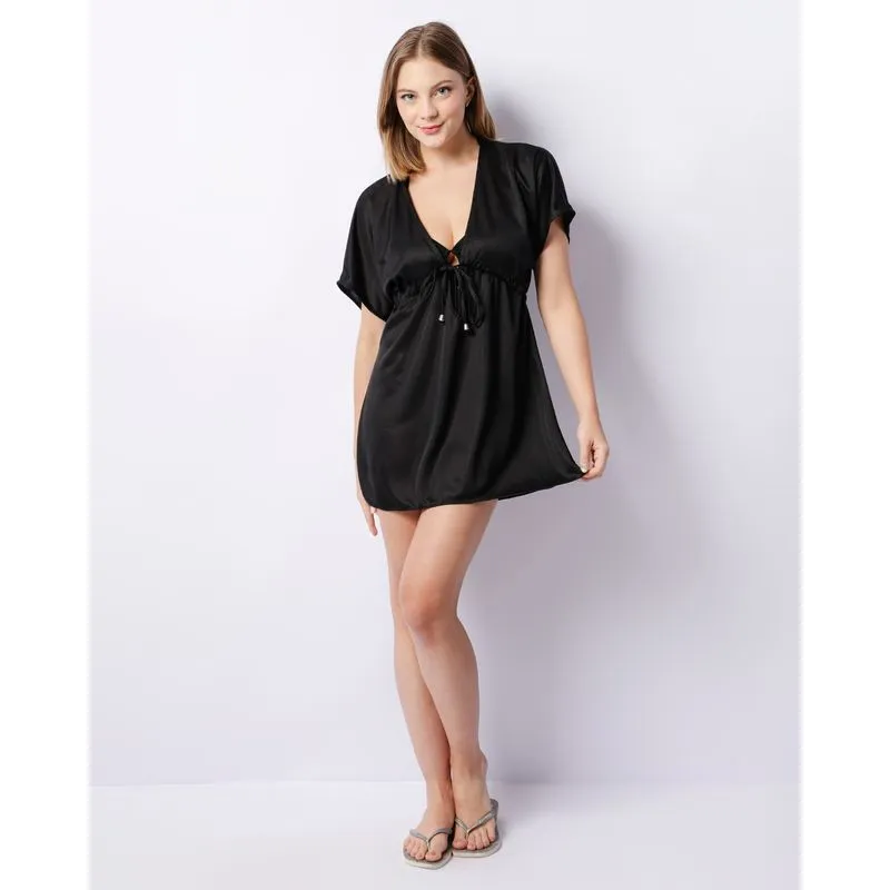 Saída De Praia Feminina Kaftan Curto Preta P