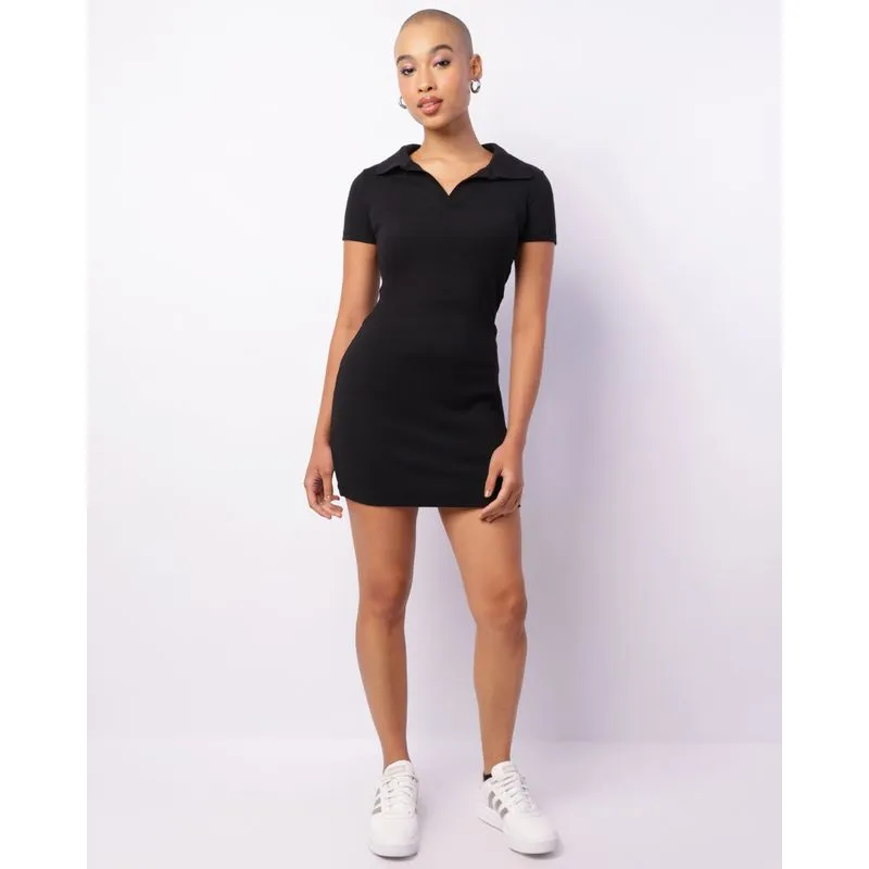 Vestido Feminino Curto Gola Polo Canelado Preto P