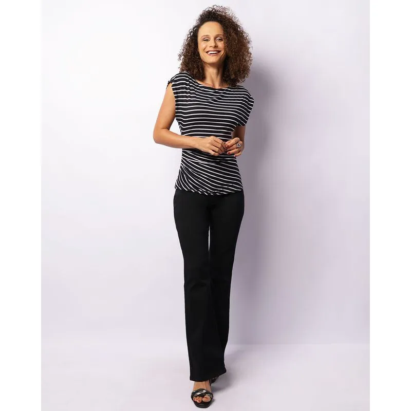 Calça Jeans Feminina Bootcut Com Bolsos Preta 44