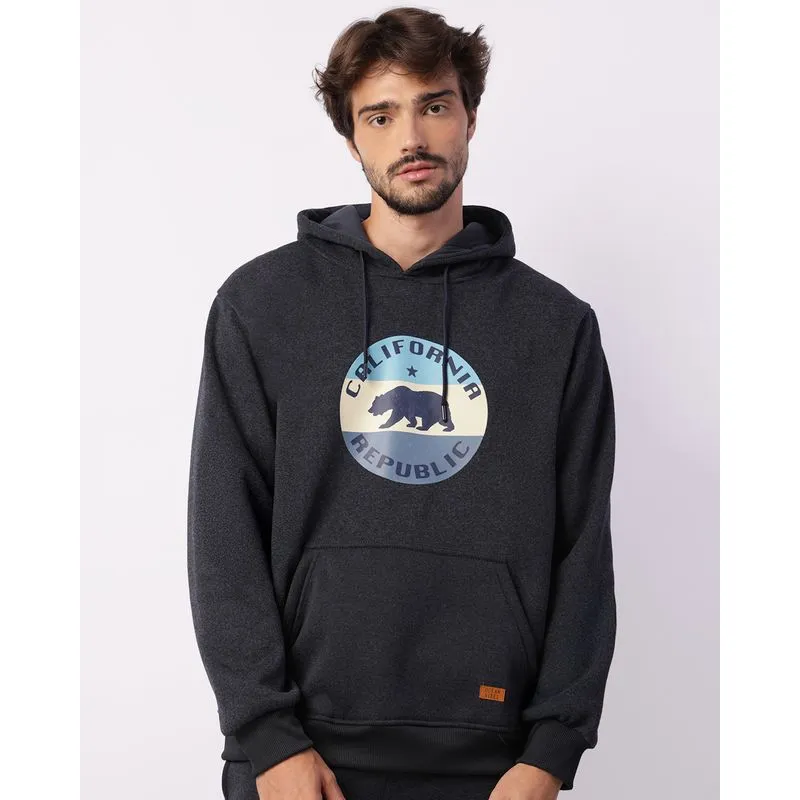 Blusão Moletom Masculino Bolso Canguru Estampa Com Capuz Marinho M