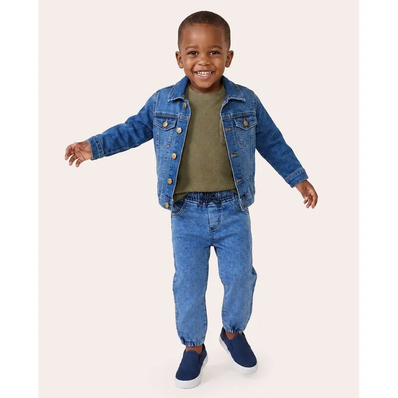 Calça Jeans Bebê Jogger Elástico Cordão Azul 2