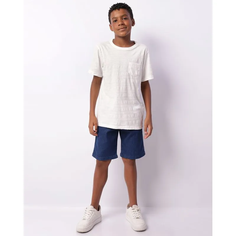 Bermuda Jeans Juvenil Reta Com Bolsos Azul 10