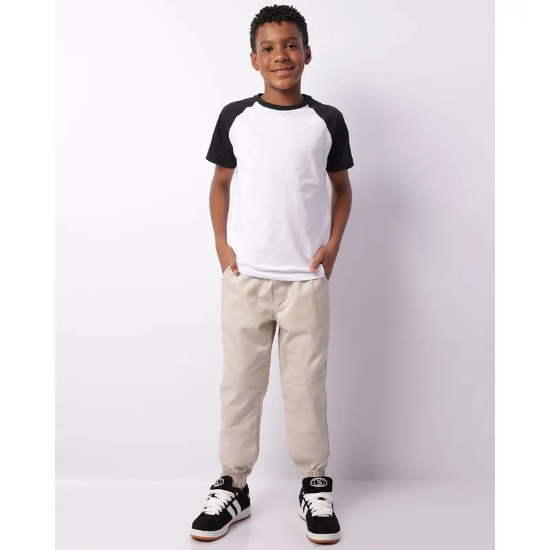 Calça Juvenil Sarja Jogger Com Recortes Bege 14