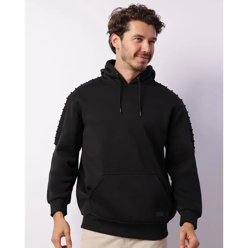 Blusão Moletom Masculino Bolso Canguru Com Capuz Preto G
