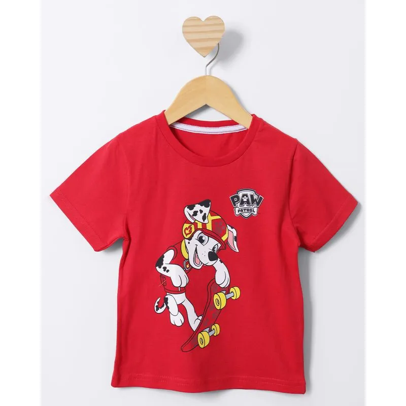 Camiseta Bebê Patrulha Canina Marshall Manga Curta Vermelha 1
