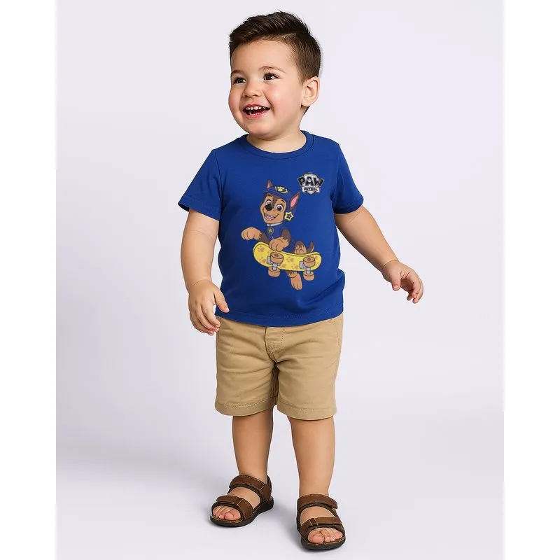 Camiseta Bebê Algodão Patrulha Canina Chase Manga Curta Azul 3
