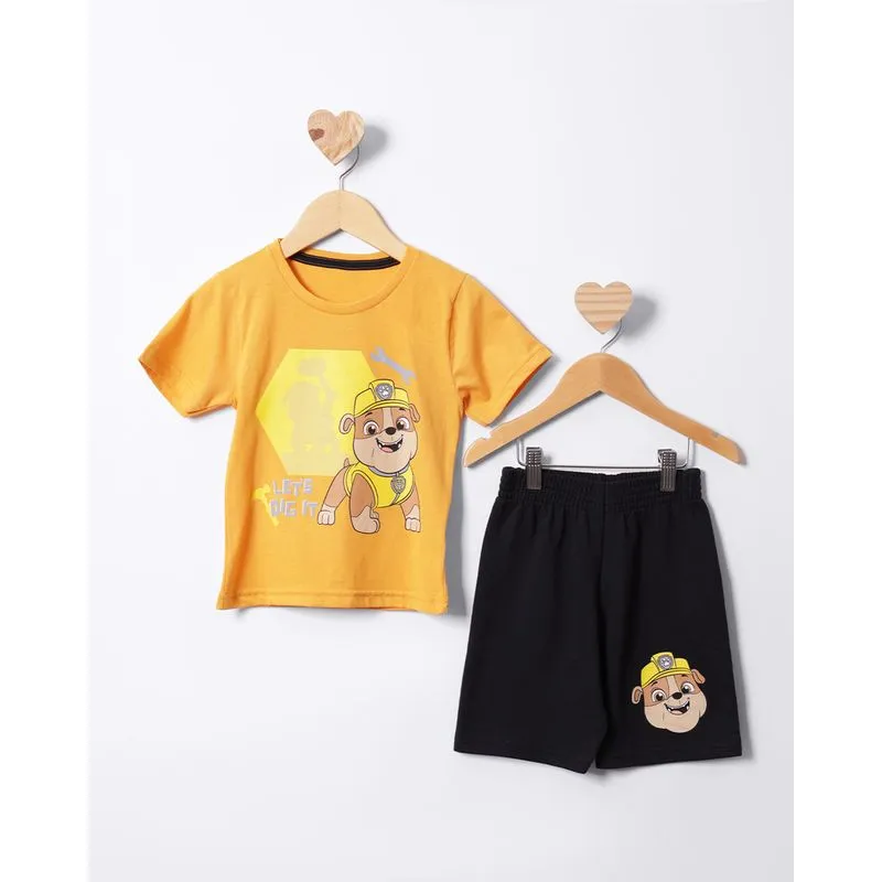 Conjunto Bebê Curto Estampa Patrulha Canina Rubble Mostarda 1