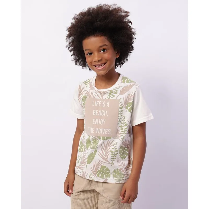 Camiseta Infantil Estampa Folhagem Manga Curta Off White 4