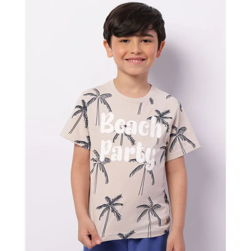 Camiseta Infantil Estampa Tropical Manga Curta Bege 6
