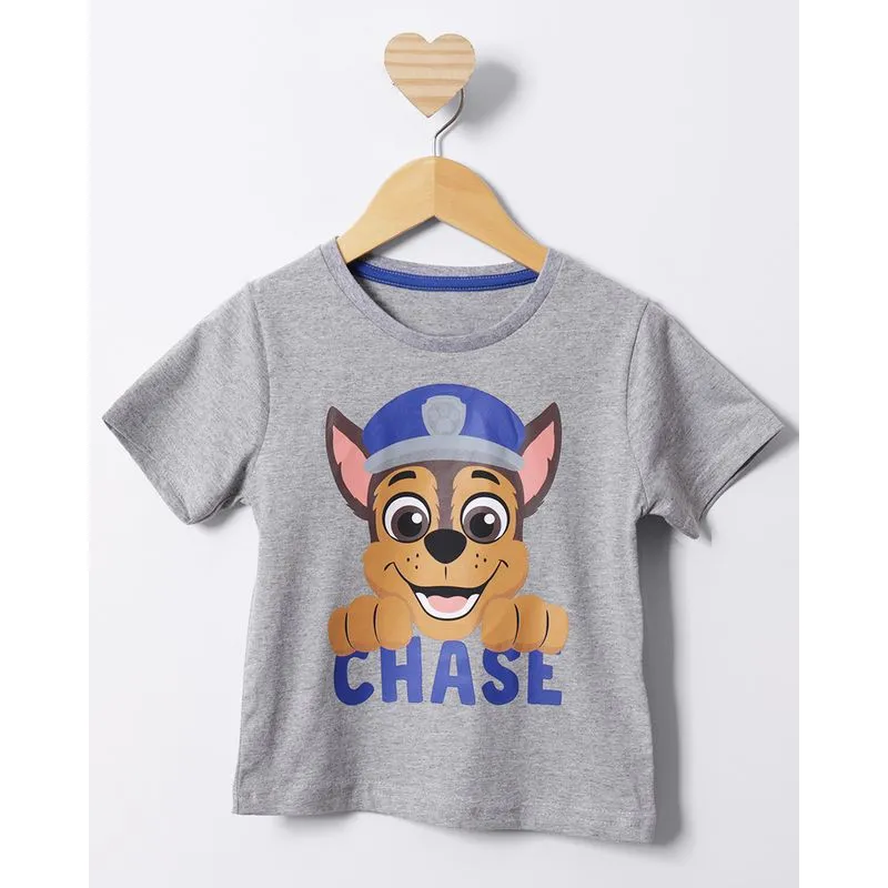 Camiseta Bebê Manga Curta Chase Patrulha Canina Cinza 3