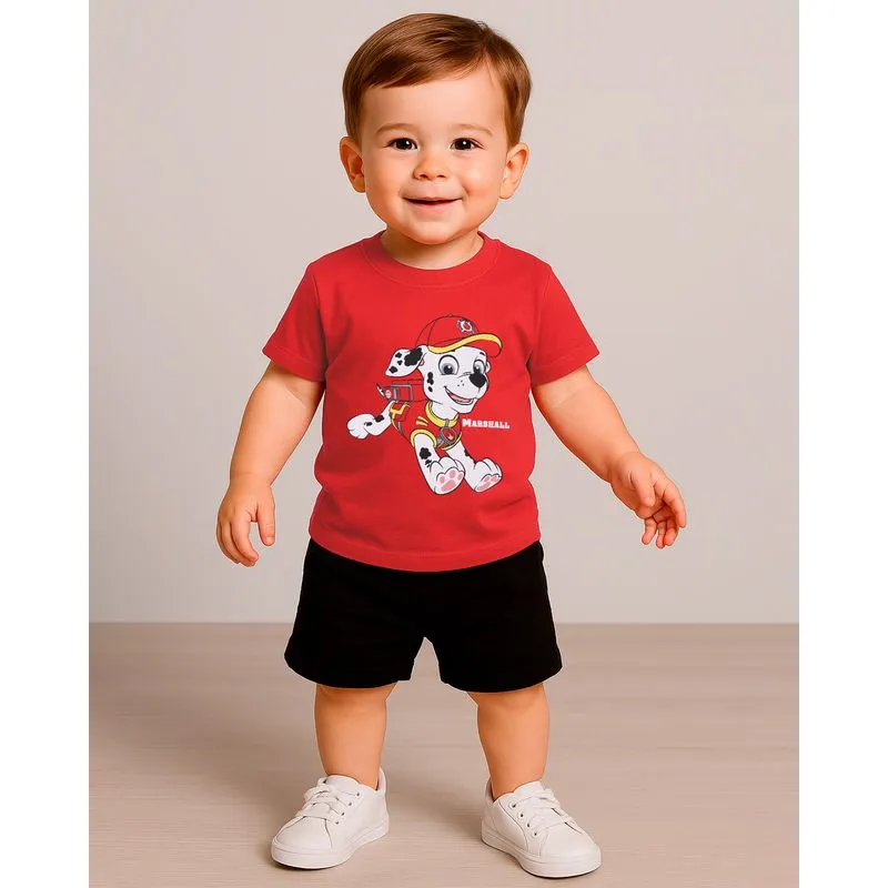 Camiseta Bebê Algodão Patrulha Canina Marshall Vermelha 2