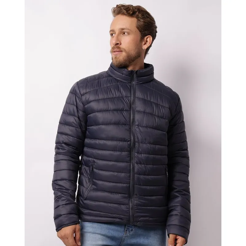Jaqueta Masculina Puffer Com Bolsos Zíper Marinho M