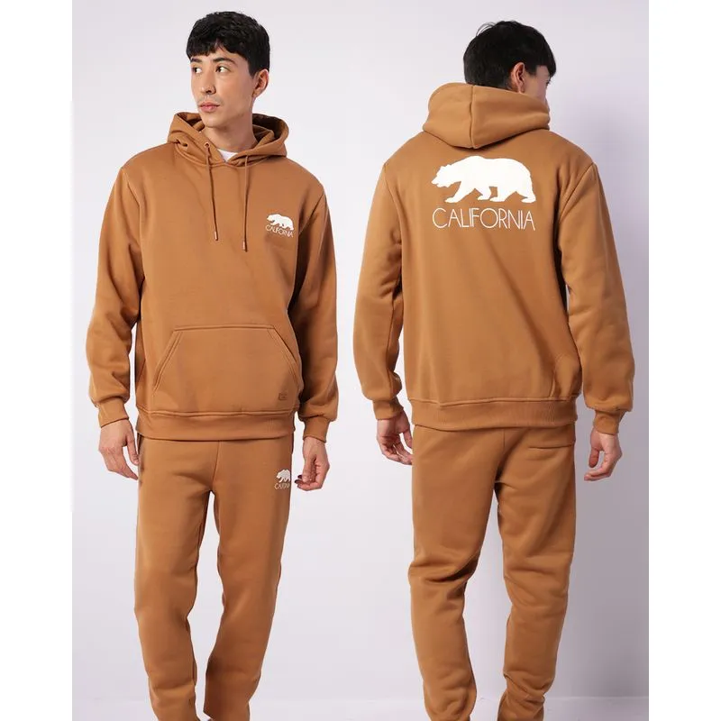 Blusão Moletom Masculino Com Bolsos Capuz Marrom GG