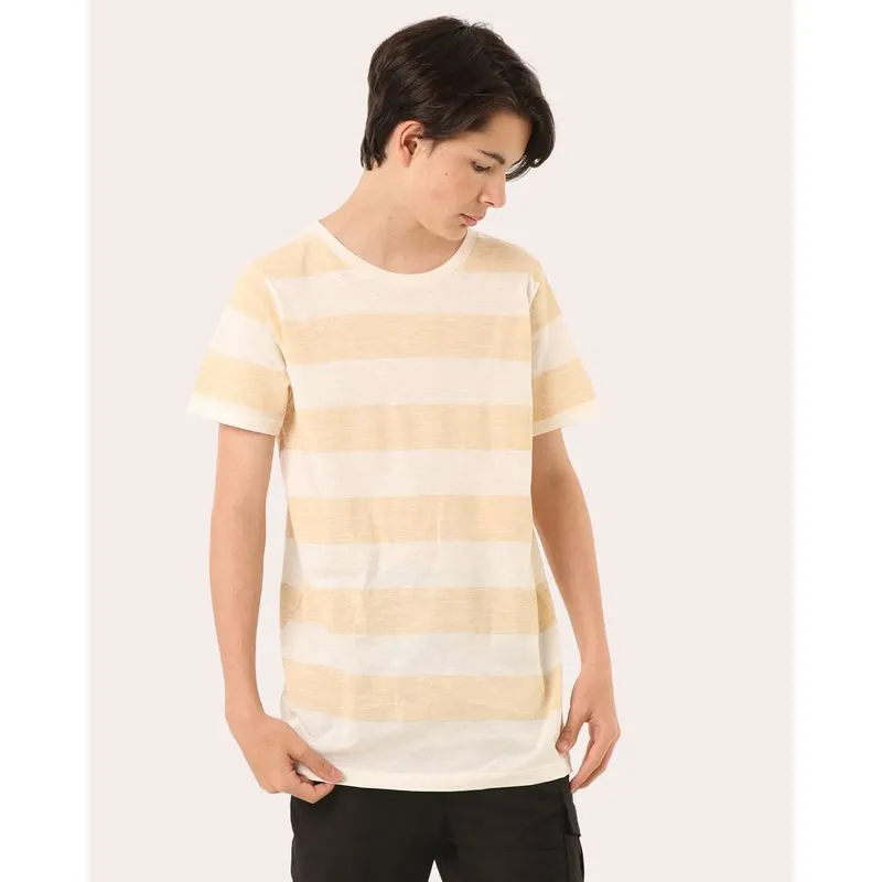 Camiseta Juvenil Estampa Listrada Manga Curta Bege 12