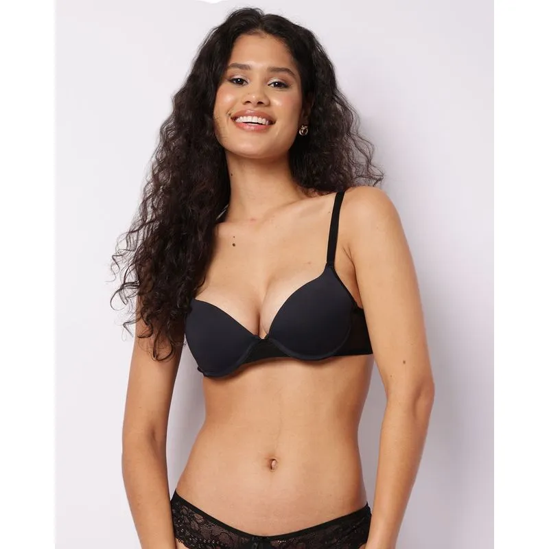Sutiã Feminino Base Push Up Com Tule Preto 40
